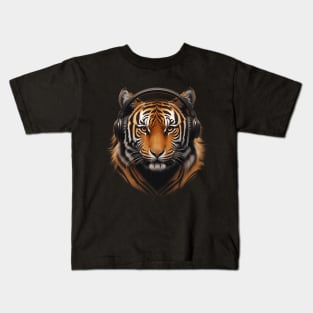 tiger wearing headphones Kids T-Shirt